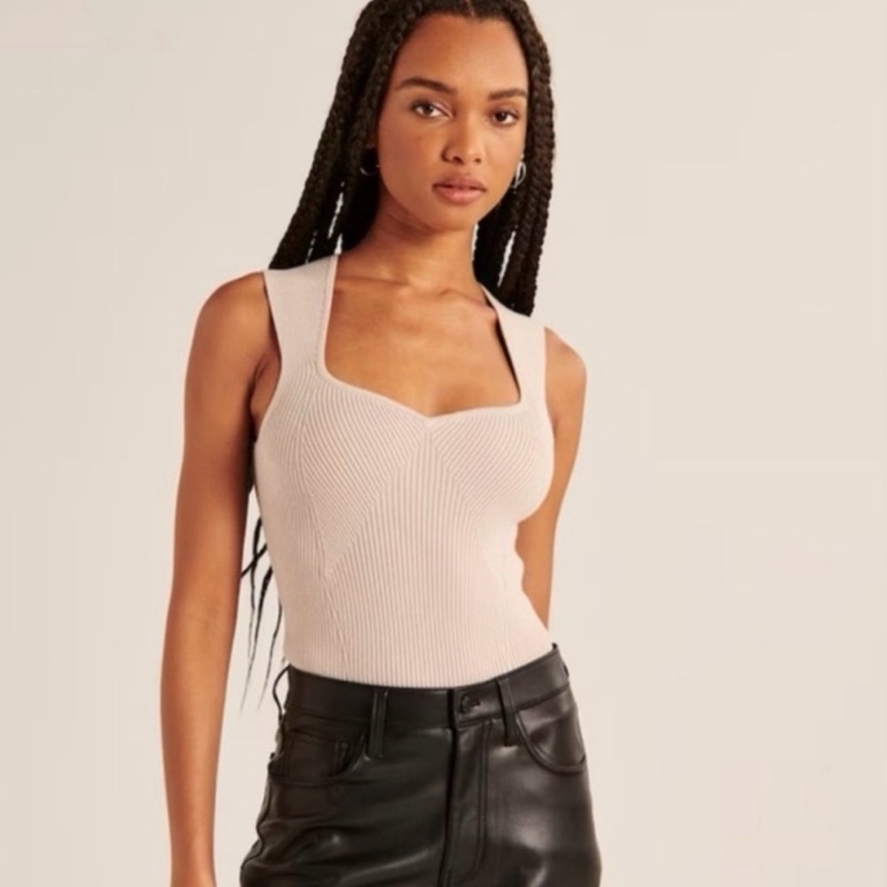 Abercrombie and fitch Cream Ribbed Fitted sweetheart Top